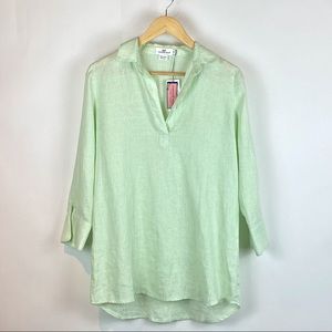 Vineyard Vines Lucaya light green white stripped 3/4 sleeve tunic linen XS